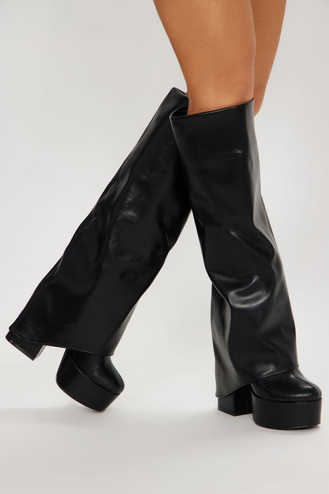 Malia Platform Overlay Boots Black Fashion Nova Shoes
