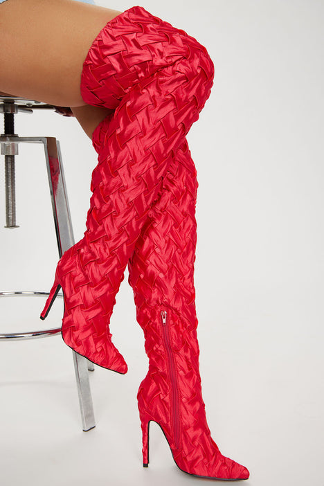 Don t Bother Me Knee High Heeled Boots Red