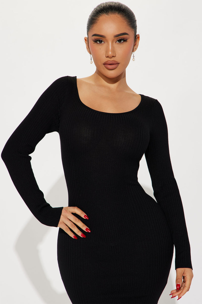 Selene Sweater Midi Dress - Black | Fashion Nova, Dresses | Fashion Nova