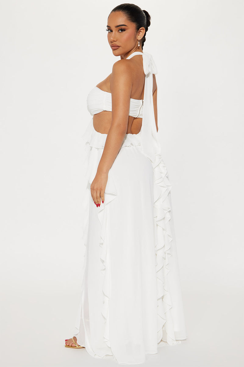 Rosette Ruffle Maxi Dress - Off White | Fashion Nova, Dresses | Fashion ...
