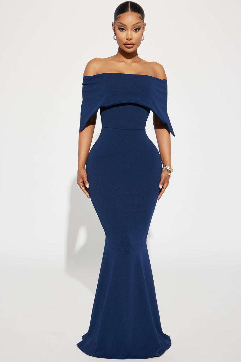 Monica Off Shoulder Maxi Dress - Navy | Fashion Nova, Dresses | Fashion ...