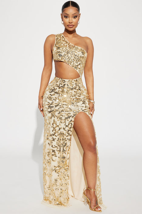 Fashion nova gold sequin dress sales