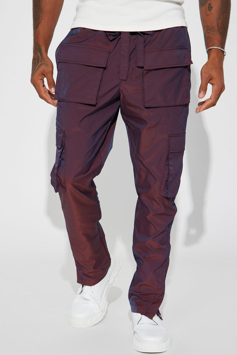 Stormy Iridescent Snap Cargo Pants - Burgundy | Fashion Nova, Mens ...