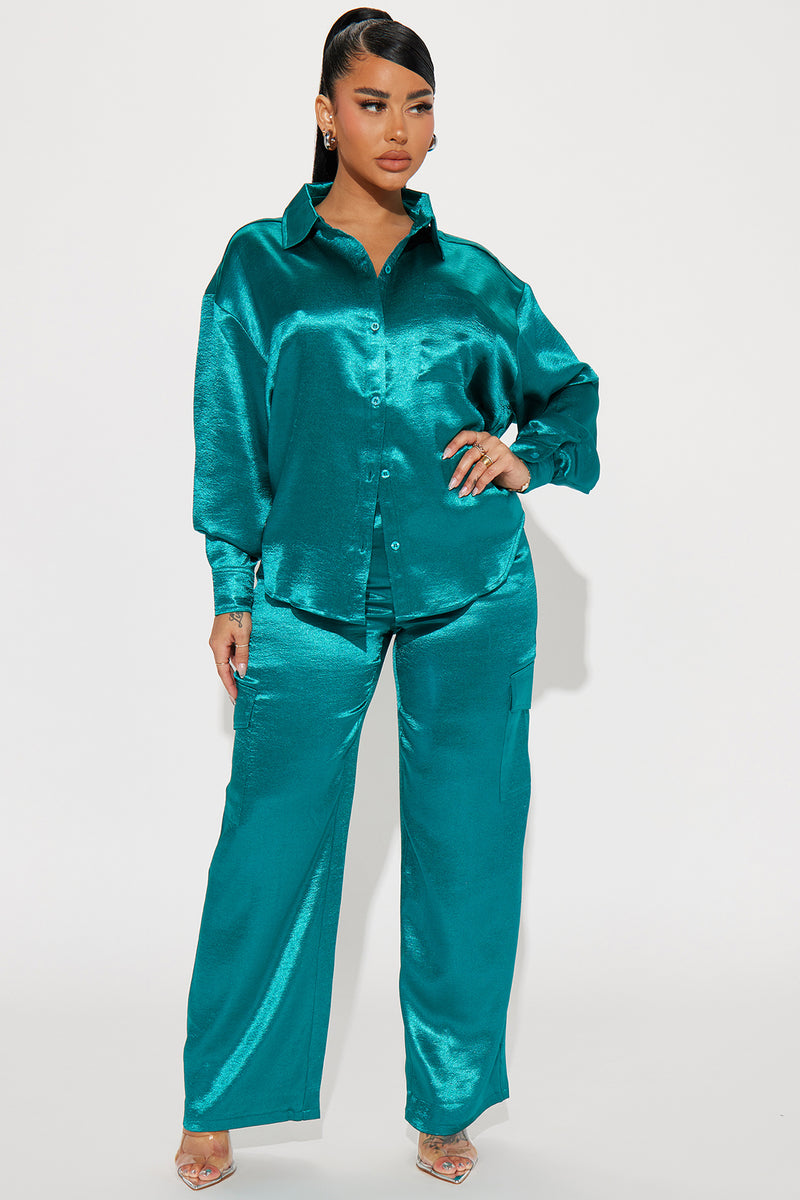 Same Girl Satin Pant Set Teal Fashion Nova, Matching Sets Fashion