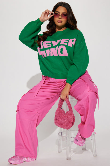 Green and top pink sweater