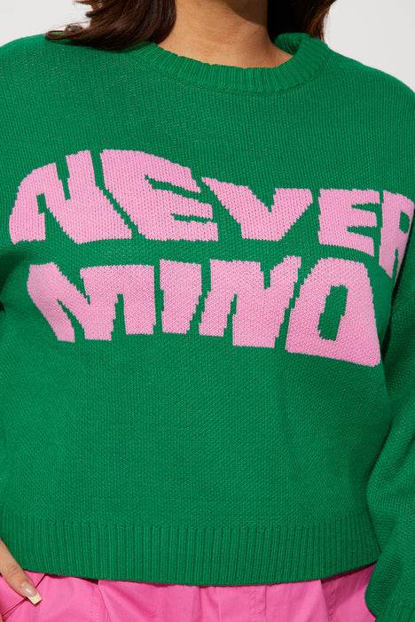 Never Mind Crewneck Sweater Green combo Fashion Nova Sweaters