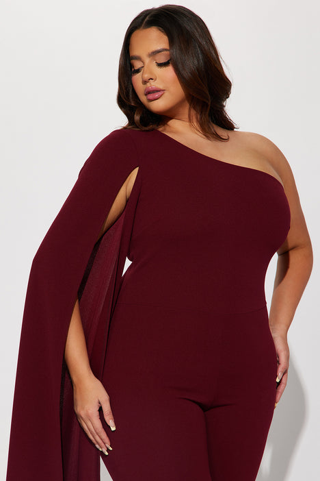 Burgundy one shoulder jumpsuit store