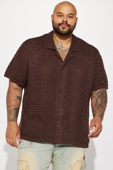Dark brown hotsell button up shirt