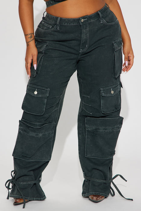 Billie Ripped Ankle Tie Cargo Jeans Green Fashion Nova Jeans