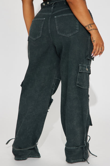 Power Play Easy Waist High Rise Cargo Jeans - Green, Fashion Nova, Jeans