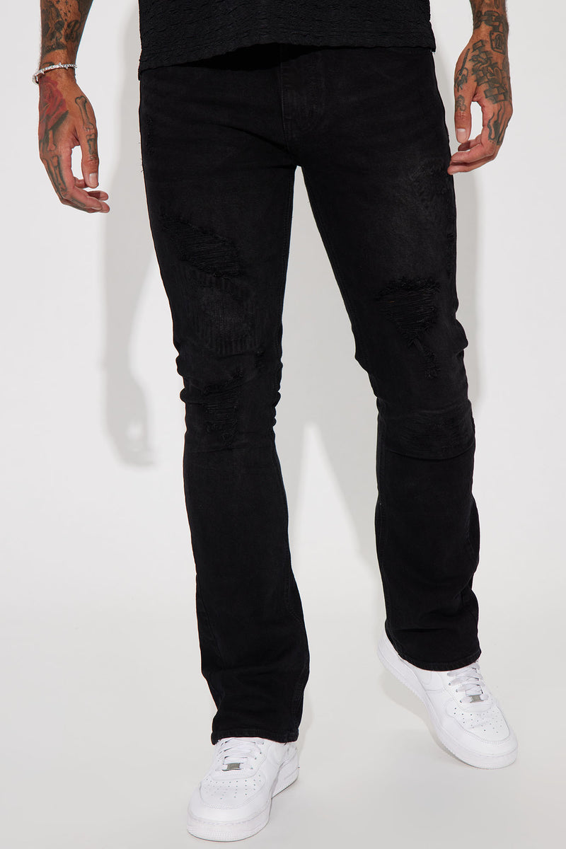 Come Up Ripped Stacked Skinny Flared Jeans Black Fashion Nova, Mens