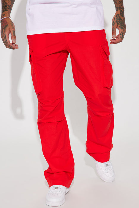 mens military style cargo pants in crackle red