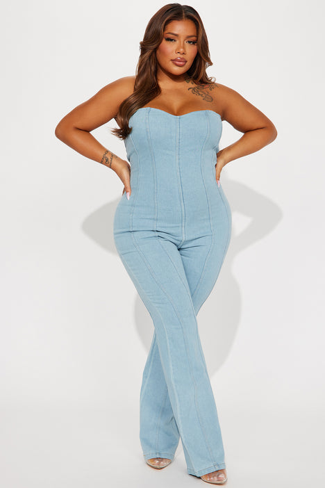 Be My Sweetheart Denim Jumpsuit Light Wash