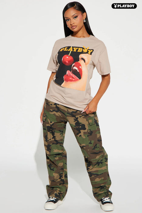Cherry Flavor Playboy Graphic Tee Taupe
