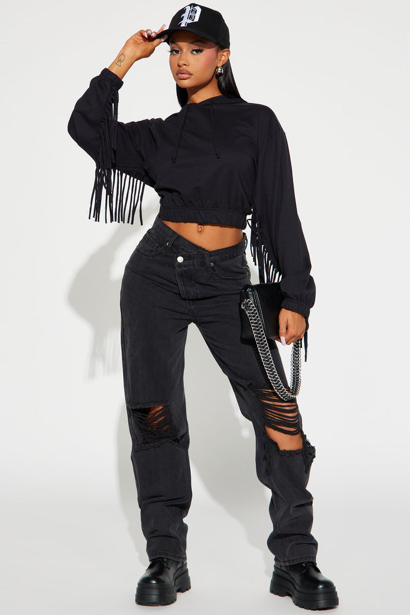 Addison Fringe French Terry Lounge Hoodie - Black | Fashion Nova ...