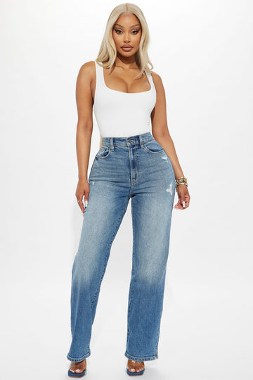 Nova 90s Straight Leg Jeans Medium Blue Wash Fashion Nova