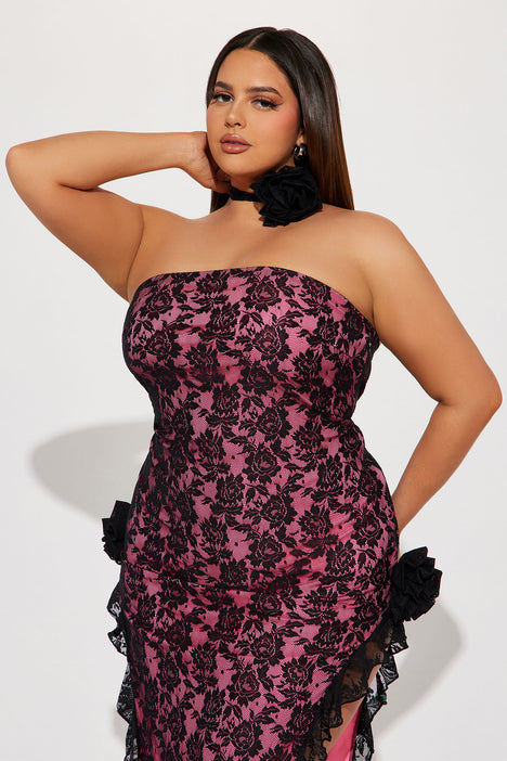 Sweet Romance Lace Midi Dress Hot Pink combo Fashion Nova