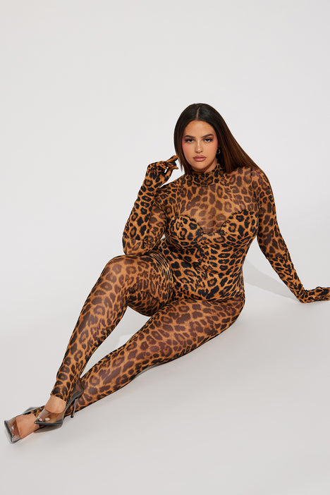 Mesh leopard jumpsuit cheap