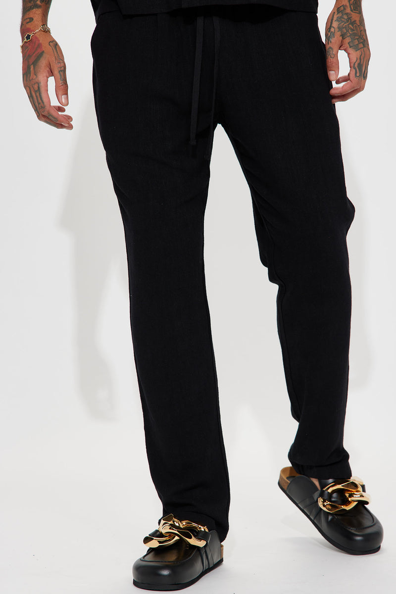 Solid Textured Linen E-Waist Side Slit Pants - Black | Fashion Nova ...