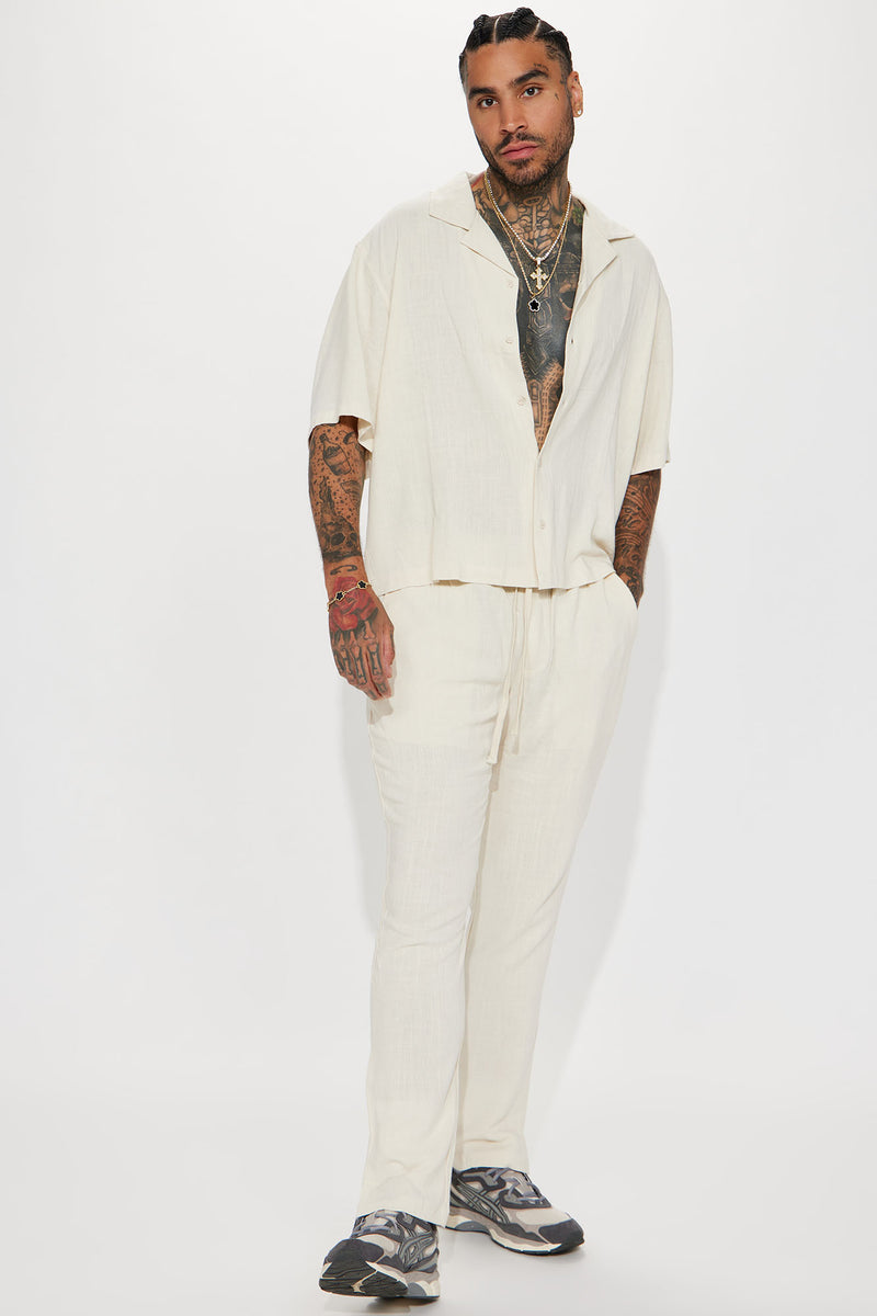 Solid Textured Linen E-Waist Side Slit Pants - Cream | Fashion Nova ...
