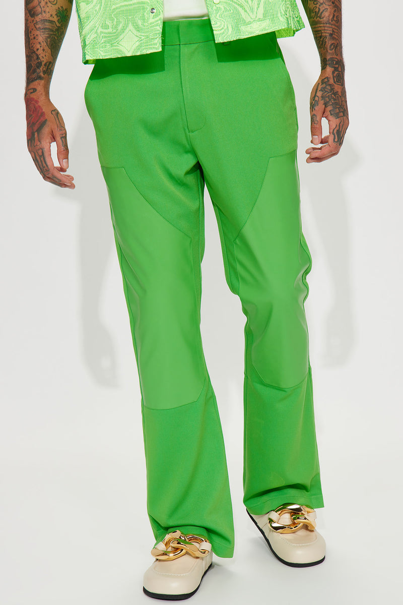 Roan PU Panel Gabardine Trousers - Green | Fashion Nova, Mens Pants ...