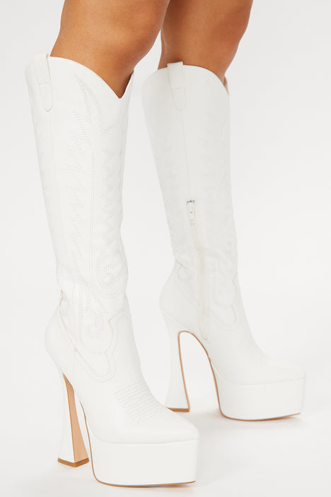 Its Always Me Heeled Boots White Fashion Nova Shoes Fashion