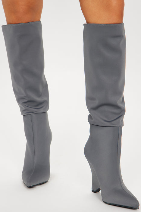 Womens grey knee high boots sale