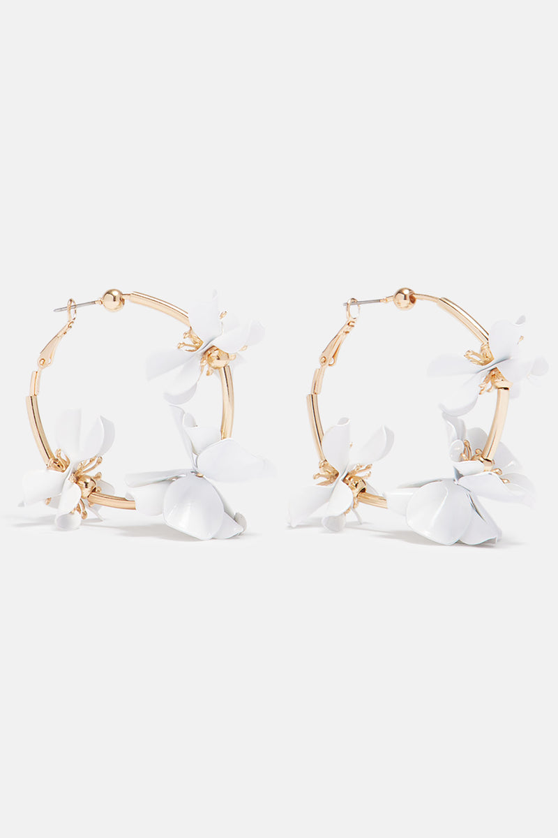 Watch Her Blossom Hoop Earrings White/Gold Fashion Nova, Jewelry