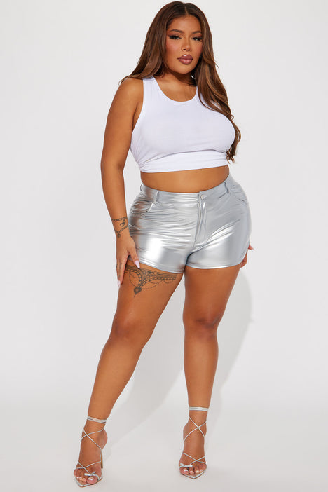 Plus size silver shorts discount