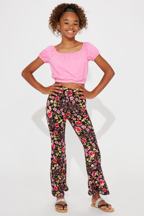 Mini A Flower Blooms Flare Pant Set Pink combo