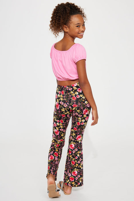 Mini A Flower Blooms Flare Pant Set - Pink/combo