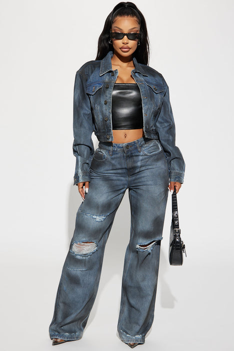 Cropped baggy denim jacket outlet