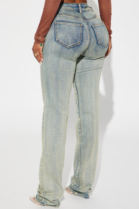 Set The Scene Stretch Stacked Straight Leg Jeans Vintage Wash