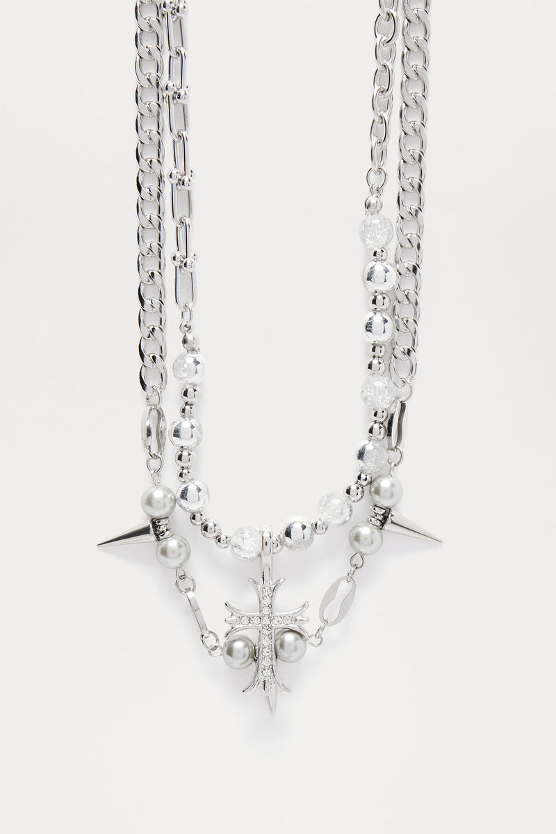 Spike Cross 2 Piece Chain Necklace Silver Fashion Nova, Mens