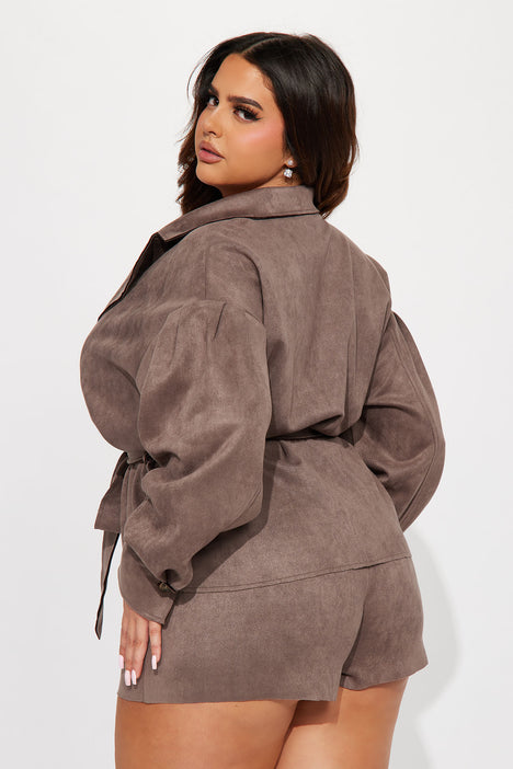 Grey faux-suede jacket outlet & skirt two-piece