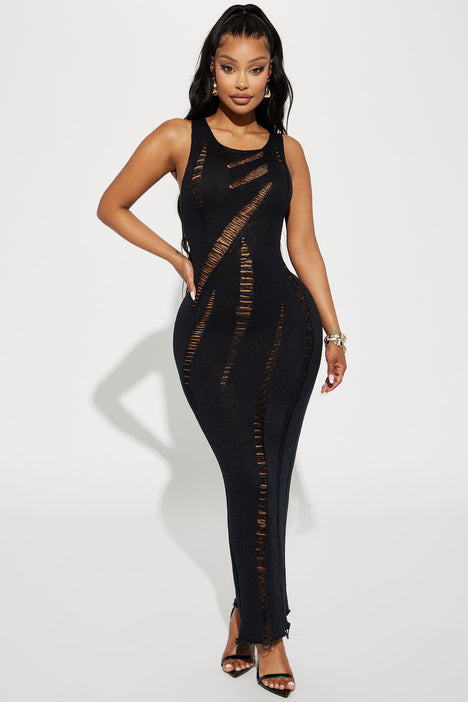 Avery Crochet Maxi Dress Black