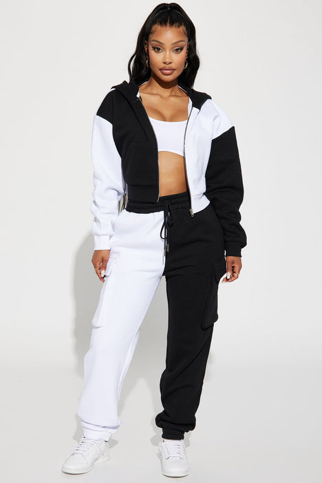 Black and white color block shop hoodie