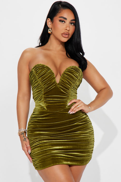 Olivia Velvet Mini Dress Olive