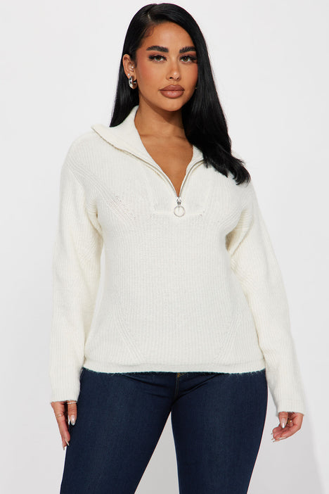 Amabella Quarter Zip Sweater Off White