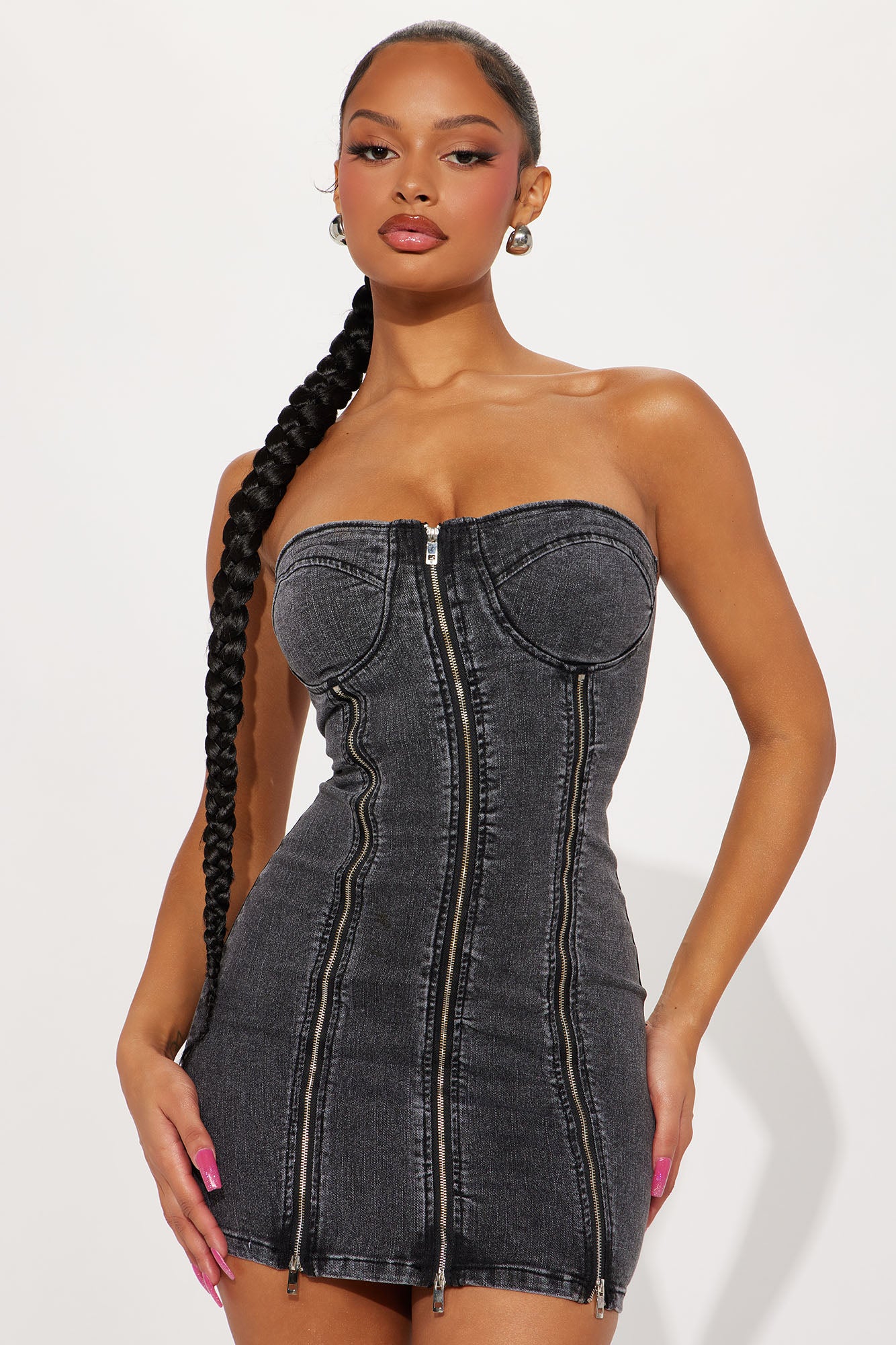 Black denim mini sales dress