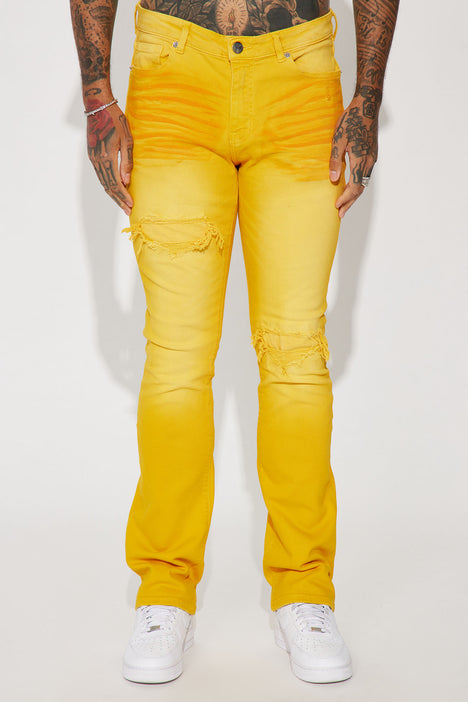 Eye Catching Stacked Skinny Flare Jeans Yellow
