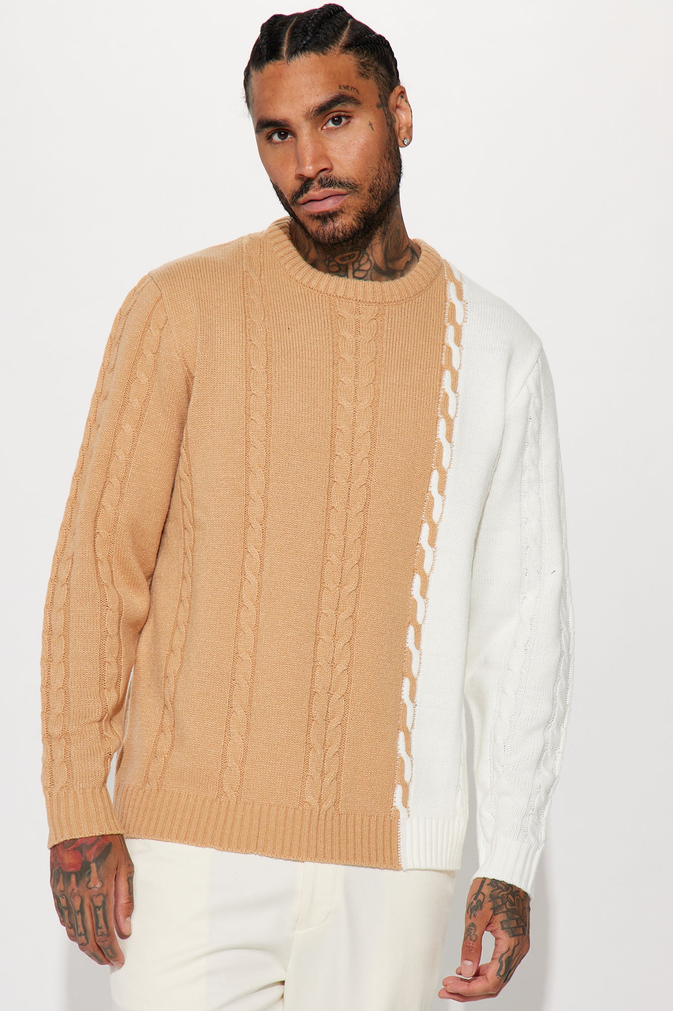 Cody Cable Knit Sweater - Camel/combo