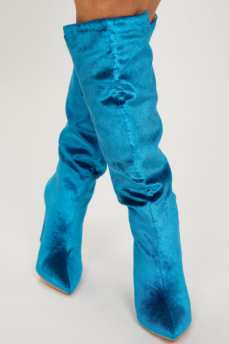 Turquoise knee high boots top