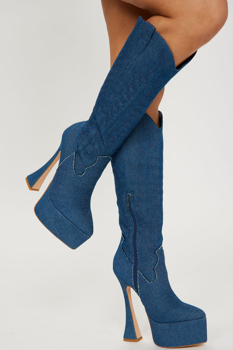 Its Always Me Heeled Boots Denim Fashion Nova Shoes Fashion