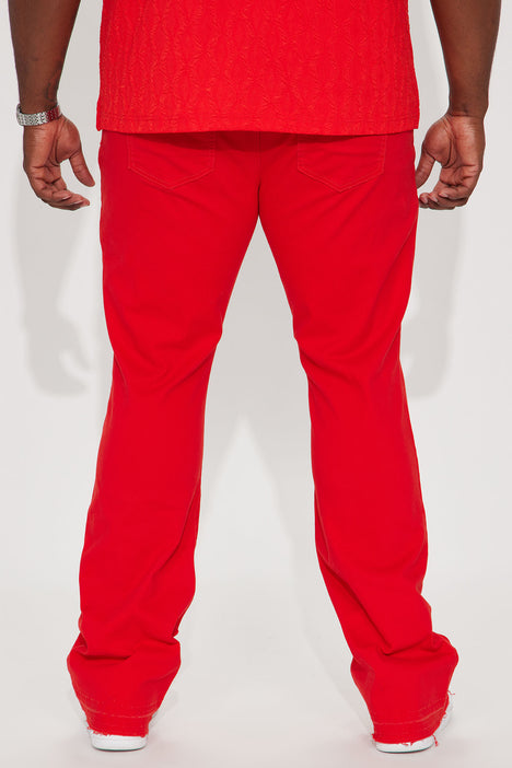 Cornell Stacked Skinny Flare Twill Pants - Red