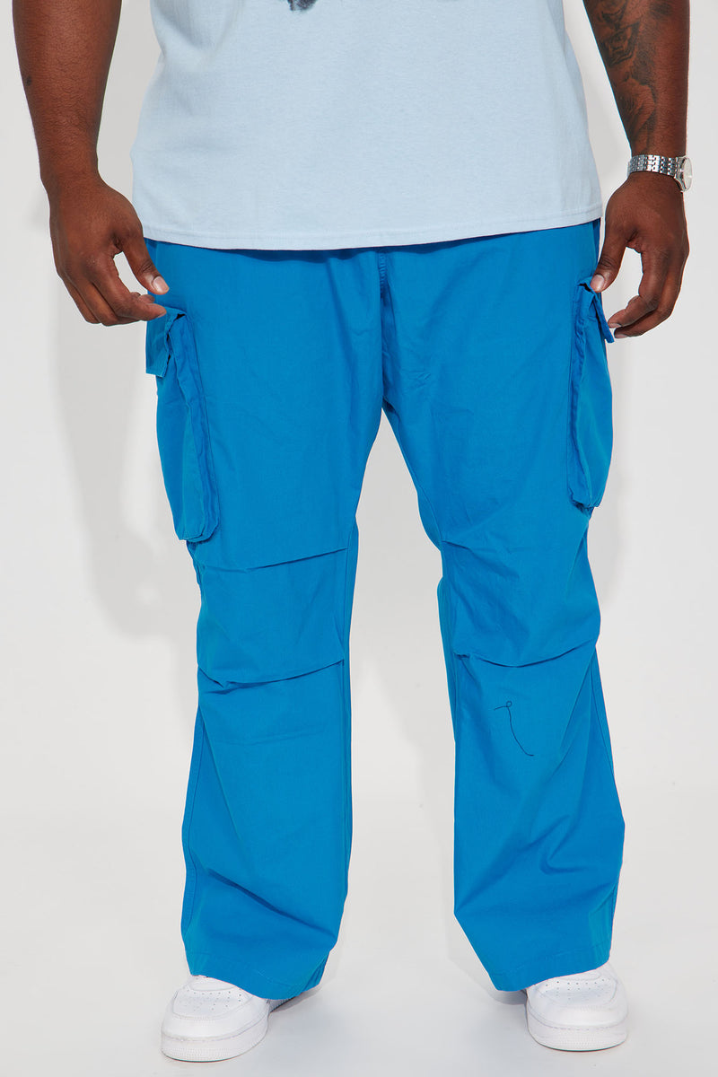 Slim Flare Cargo Parachute Pants - Blue | Fashion Nova, Mens Pants ...