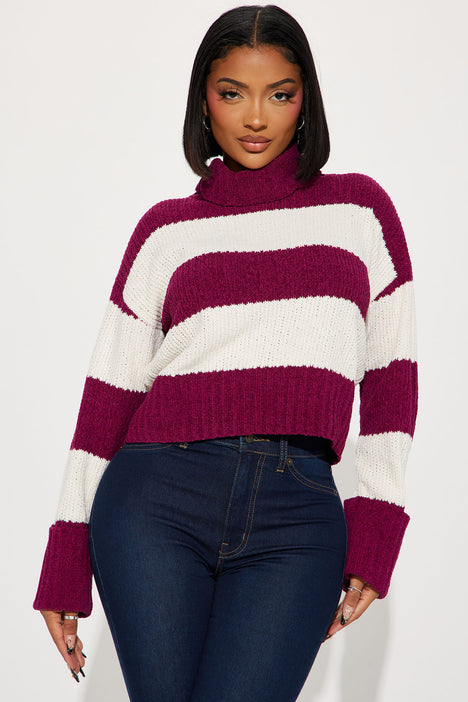 Snugglin In Striped Sweater Raspberry Combo Fashion Nova