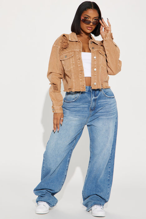 Cropped khaki denim top jacket