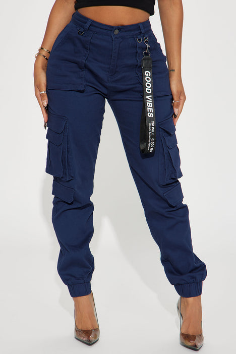 Good Vibes Cargo Jogger Navy Fashion Nova Pants Fashion Nova