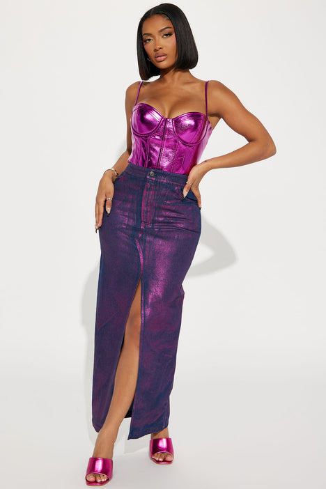 Satin midi top skirt purple